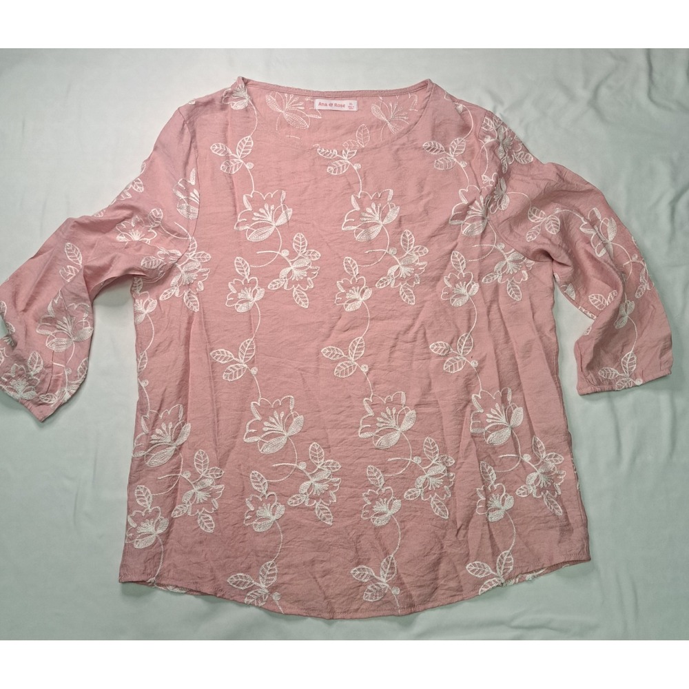 Anna & Rose Pink/White Embroidered Tunic Top XL Cottagecore Boho Feminine Hippie